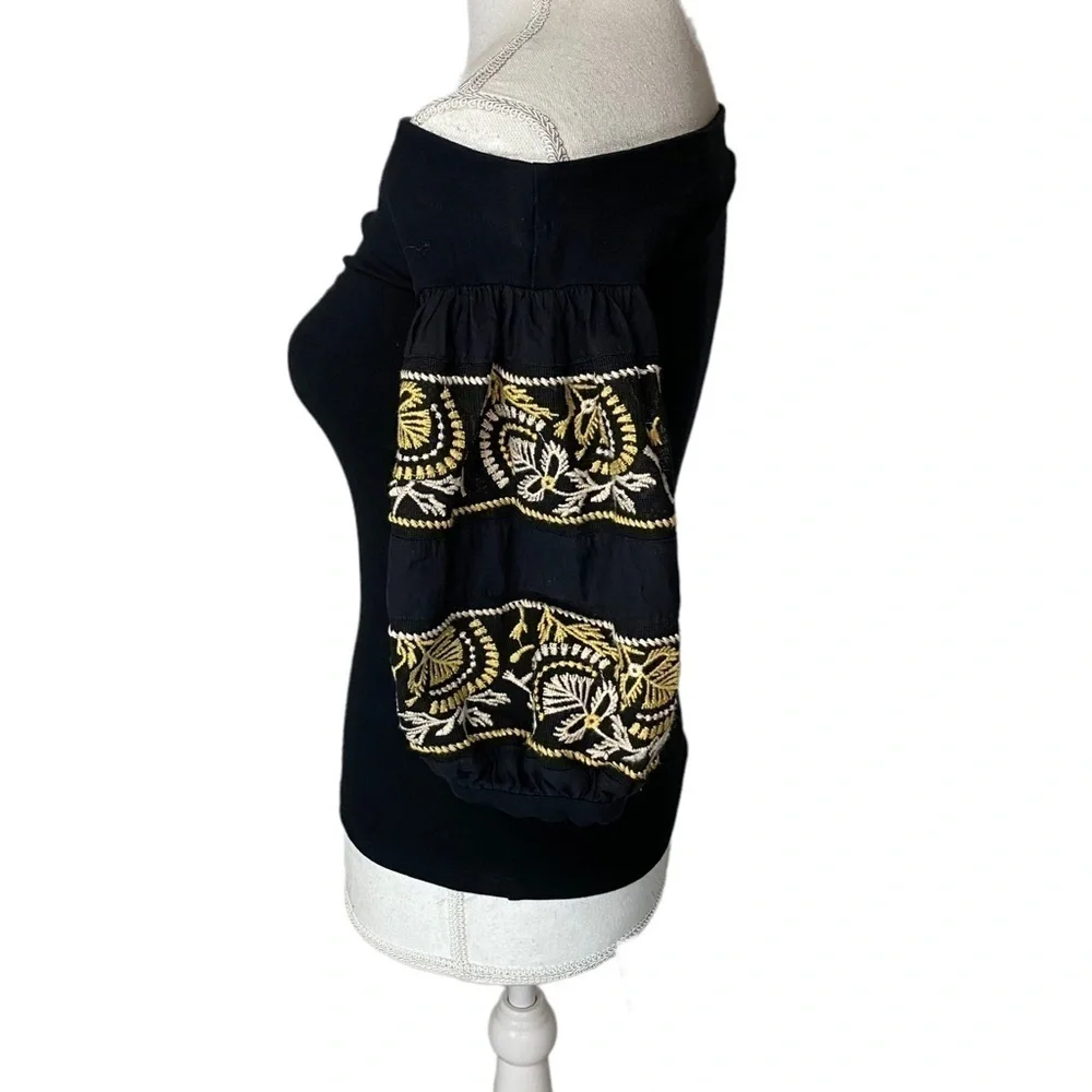 Free People Rock With‎ It Black Embroidered Off the Shoulder Top XS